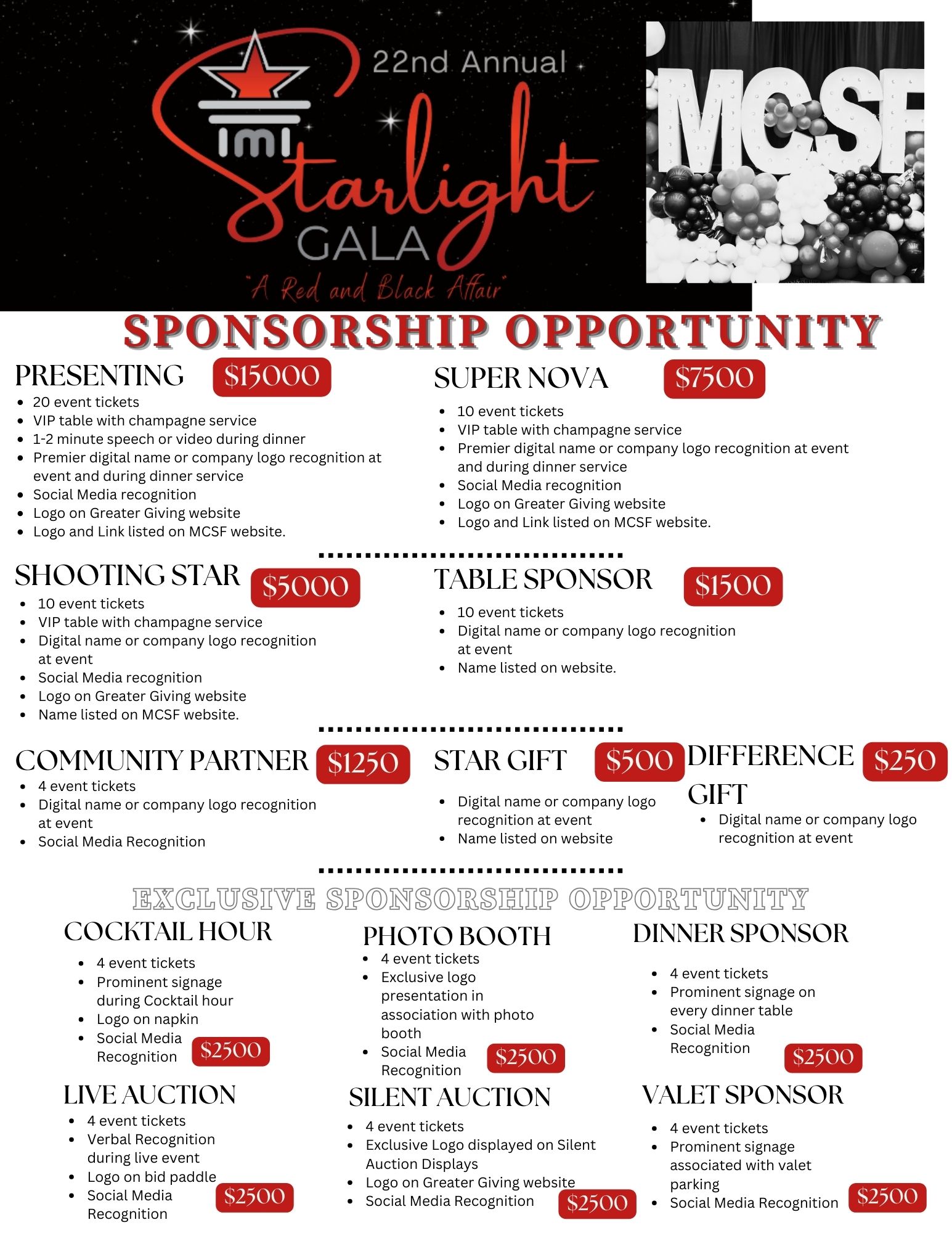 Starlight 2025 Sponsorship Levels